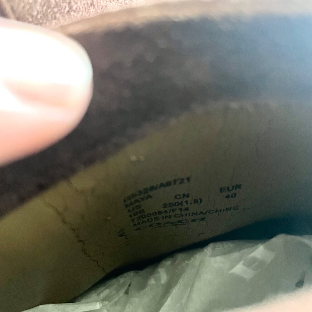 Coach Maya Suede/Polished-Calf Ankle Wedge Boots Brown Women’s Size 10 Q5328 - Picture 12 of 14